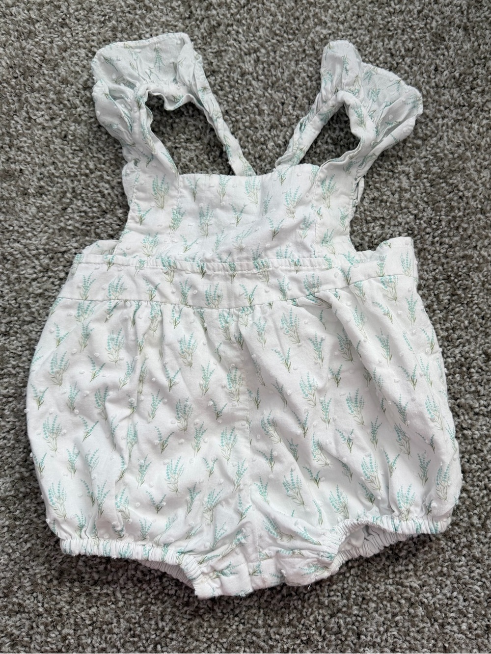 White Baby Bubble Romper with Mint Leaf Print Vacation Coastal 9M